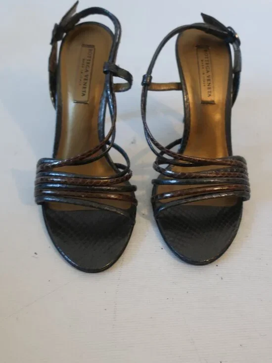 Women Bottega Veneta Black Brown Strappy Leather Stiletto Heel Sandals 36 US/6 - Picture 2 of 16